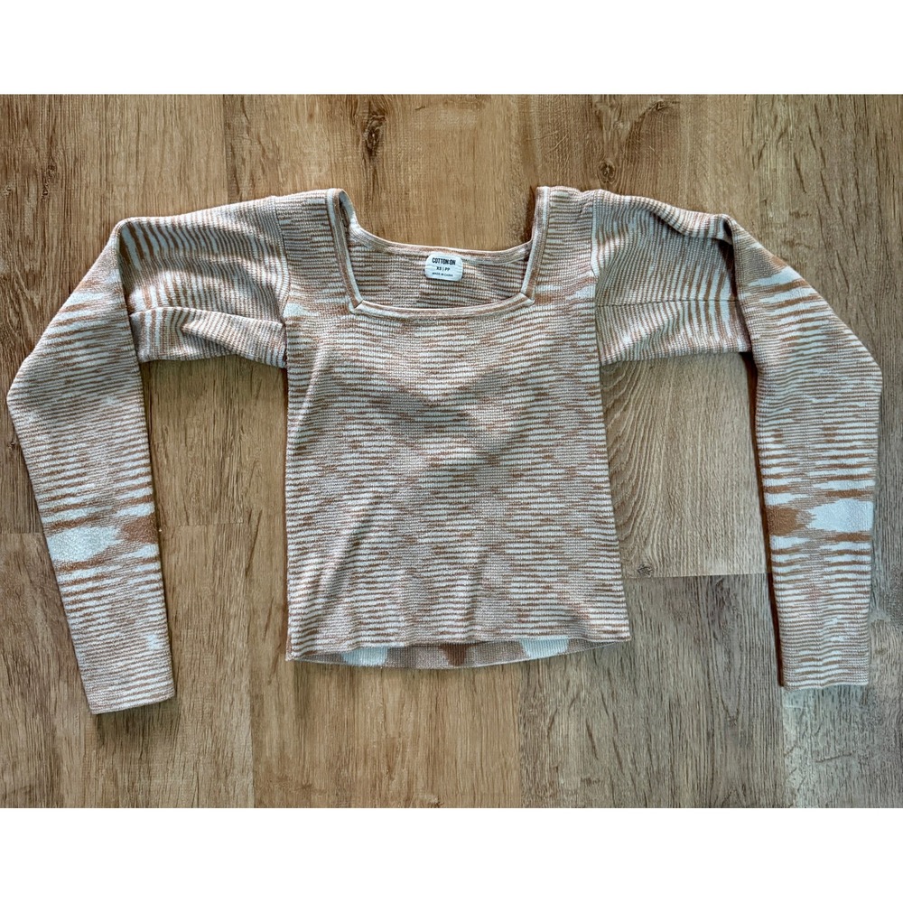 Cotton On Knit Square‎ Neck Long Sleeve Patterned Crop Top XS/TP